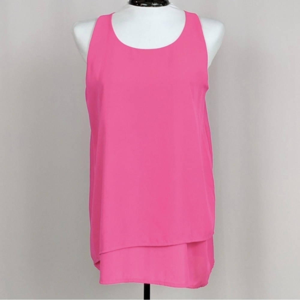 Pink Rose Sleeveless Blouse Asymmetrical Hem Exposed Zipper Tank Top Pink M NWT